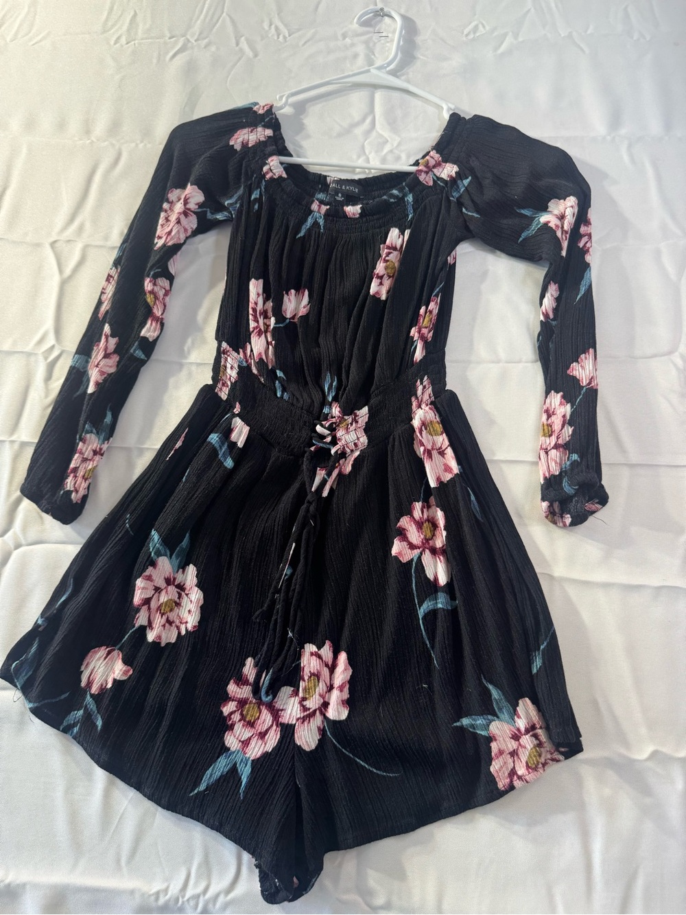 Kendall & Kylie Small Black Floral Long-Sleeve Romper